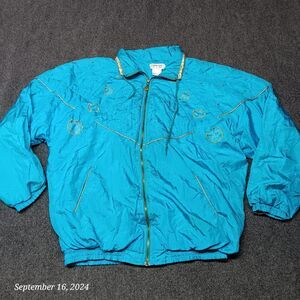 Vintage Euro Joy Windbreaker Lightweight‎ Jacket Women Large Blue